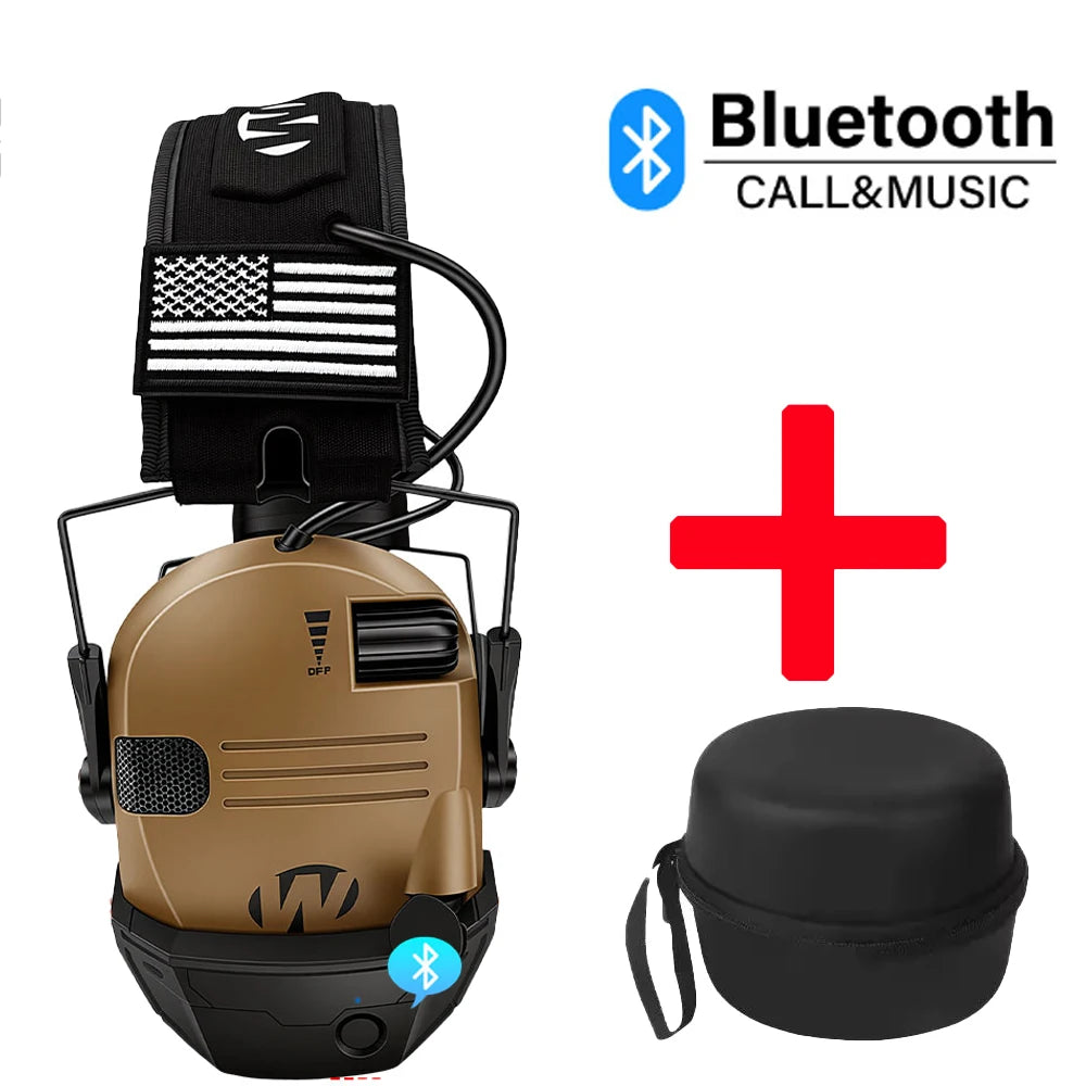 Electronic Bluetooth Earmuffs Shooting Ear Protection Earmuffs Noise Reduction Sound Amplification Hearing Protector with case Peaceful Pleasures Health and Wellness Brown -3-piece set