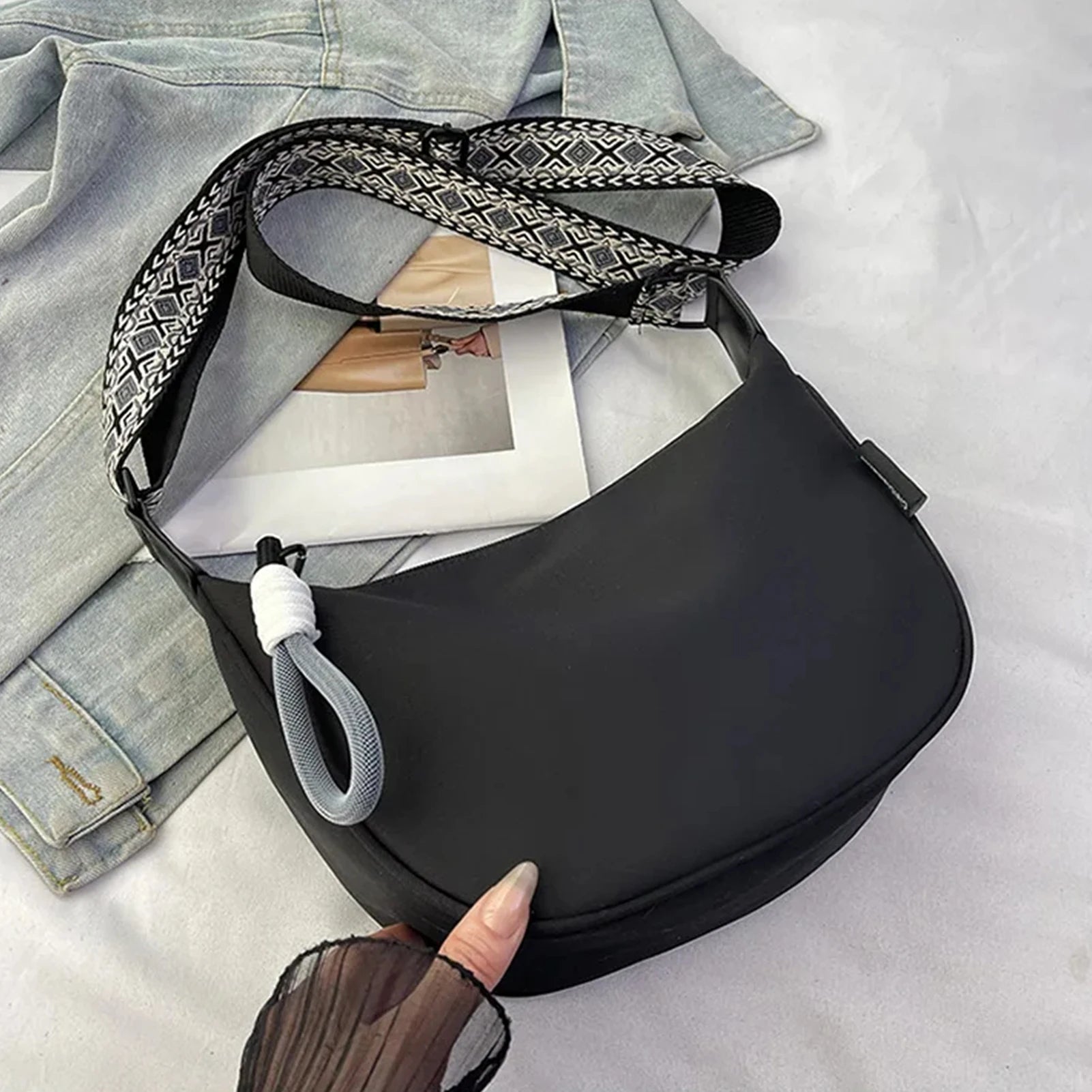 Sling Crossbody Bag for Women Portable Travel Dumpling Bag With Adjustable Strap for Sports Festival Workout Peaceful Pleasures Health and Wellness
