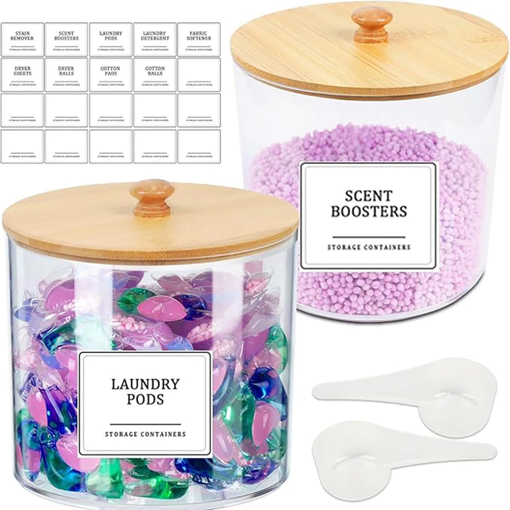Clear Acrylic Laundry Pod Storage Container with Labels – Detergent Dispenser & Laundry Powder Storage Box