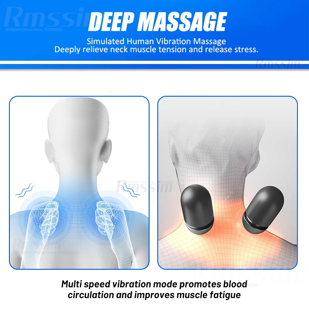 2025 New Electric Neck Massager Pillow Cervical Heating Vibration Massage with Hot Compress Traction for Neck Shoulder Back Peaceful Pleasures Health and Wellness