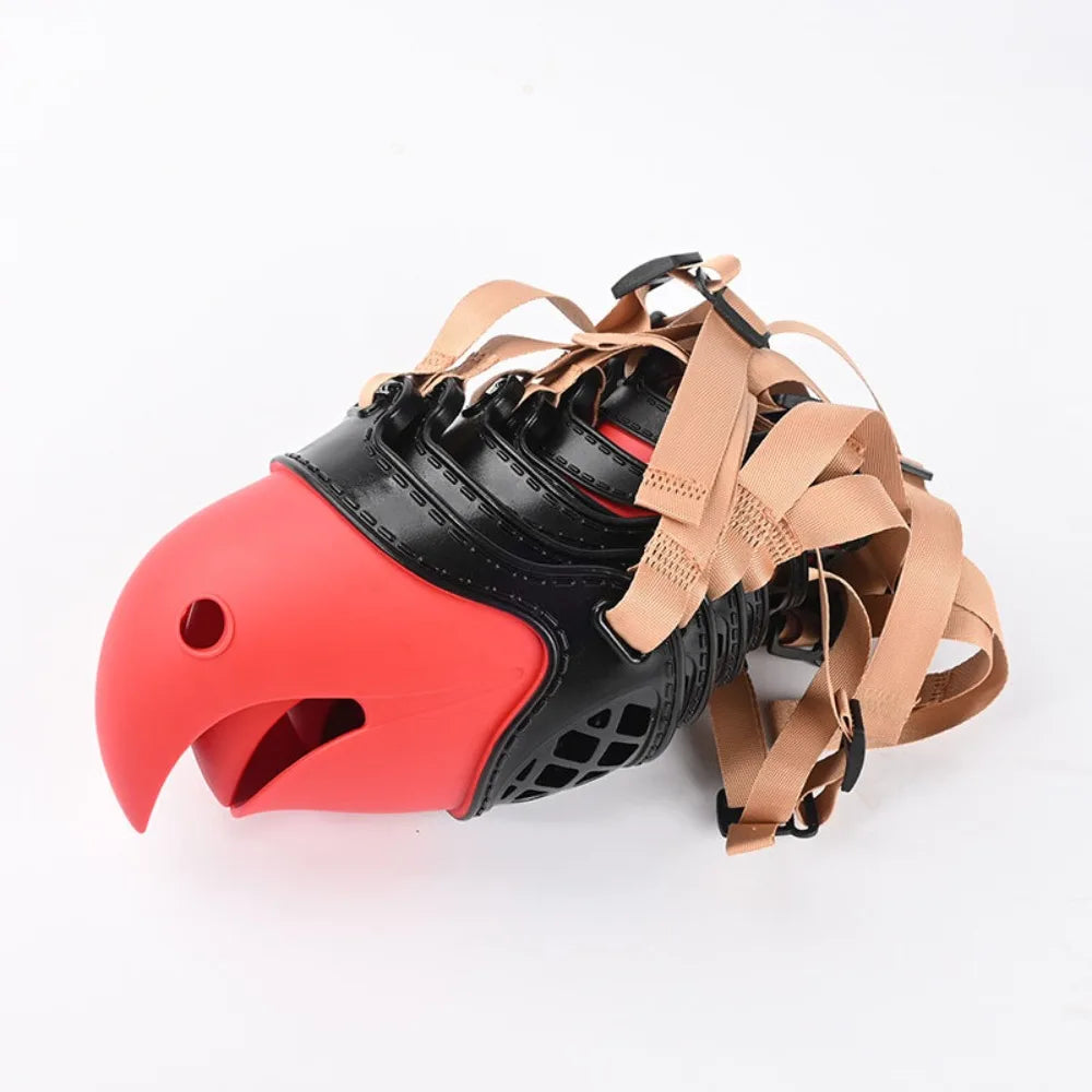 Adjustable Design Silicone Dog Mouth Cover Breathable Anti Bite Dog Walking Mask Comfort Parrot Shaped Pet Anti Barking Muzzle Peaceful Pleasures Health and Wellness Black - Red XXL