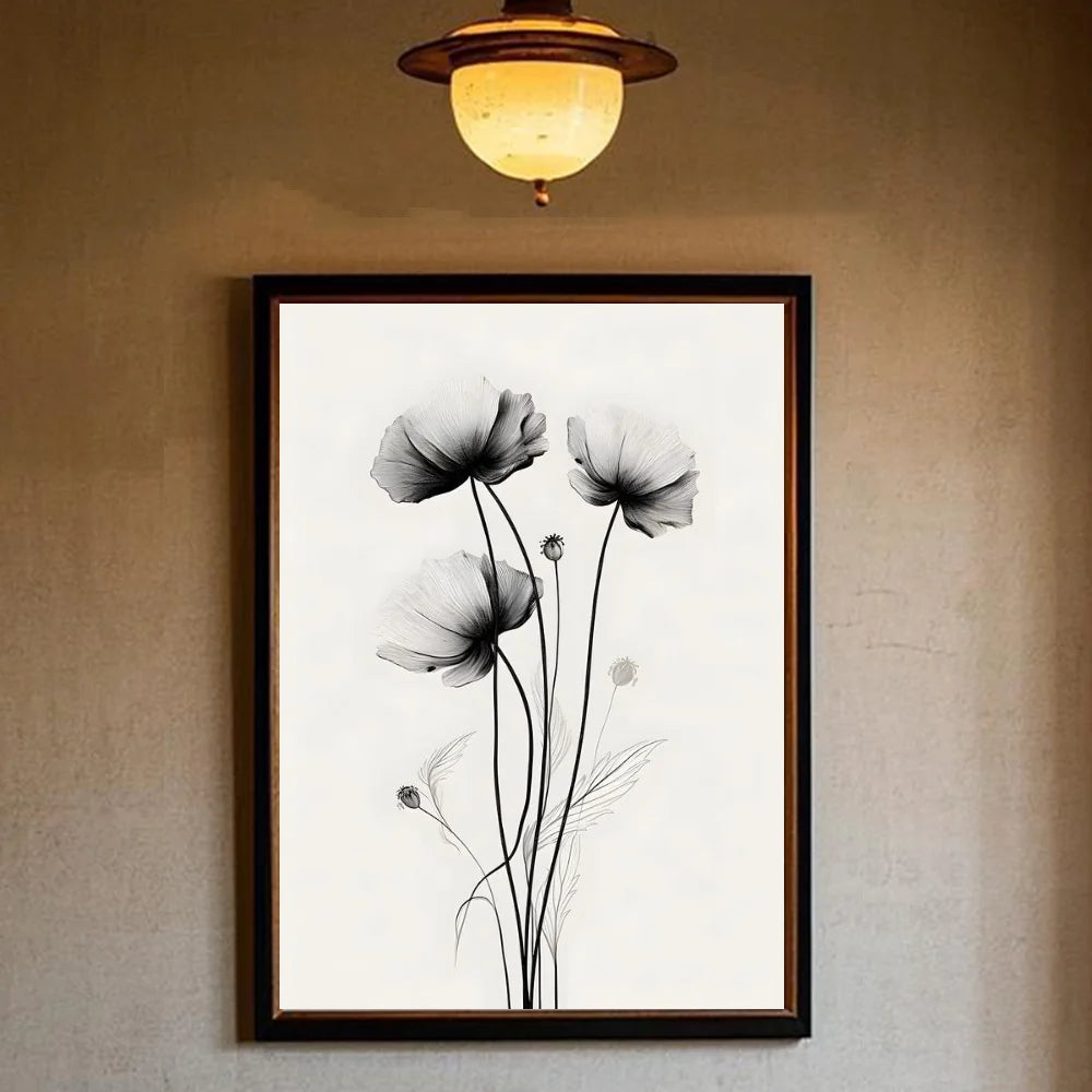 Black and white ink Flowers Poster HD art sticky wall waterproof home living room bedroom bar aesthetic decoration Peaceful Pleasures Health and Wellness z4 40X50cmNoframe