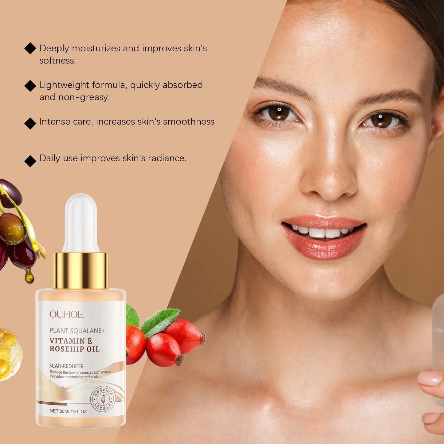 Squalane Rosehip Face Oil – Firming, Anti-Aging & Moisturizing