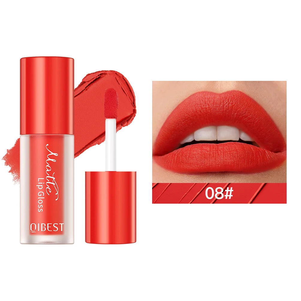 QIBEST Sexy Red Lasting Velvet Matte Lip Gloss Waterproof Nonstick Cup Liquid Lipstick Makeup For Women Beauty Lip Glaze Tint Peaceful Pleasures Health and Wellness 08