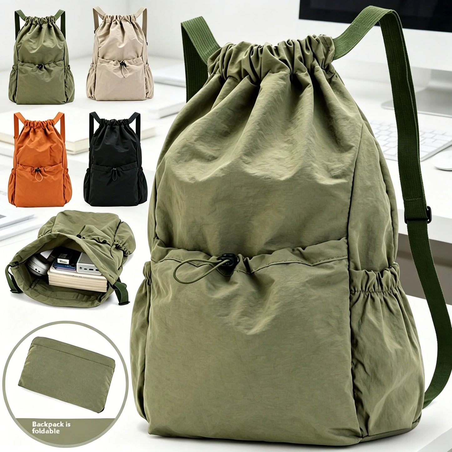 Lightweight Waterproof Drawstring Backpack – Large Sports Bag Drawstring Backpack Peaceful Pleasures Health and Wellness