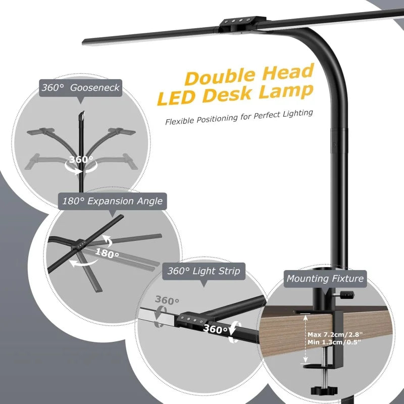 RUNTOIN 24W Dimmable LED Desk Lamp with Clamp & Gooseneck Arm