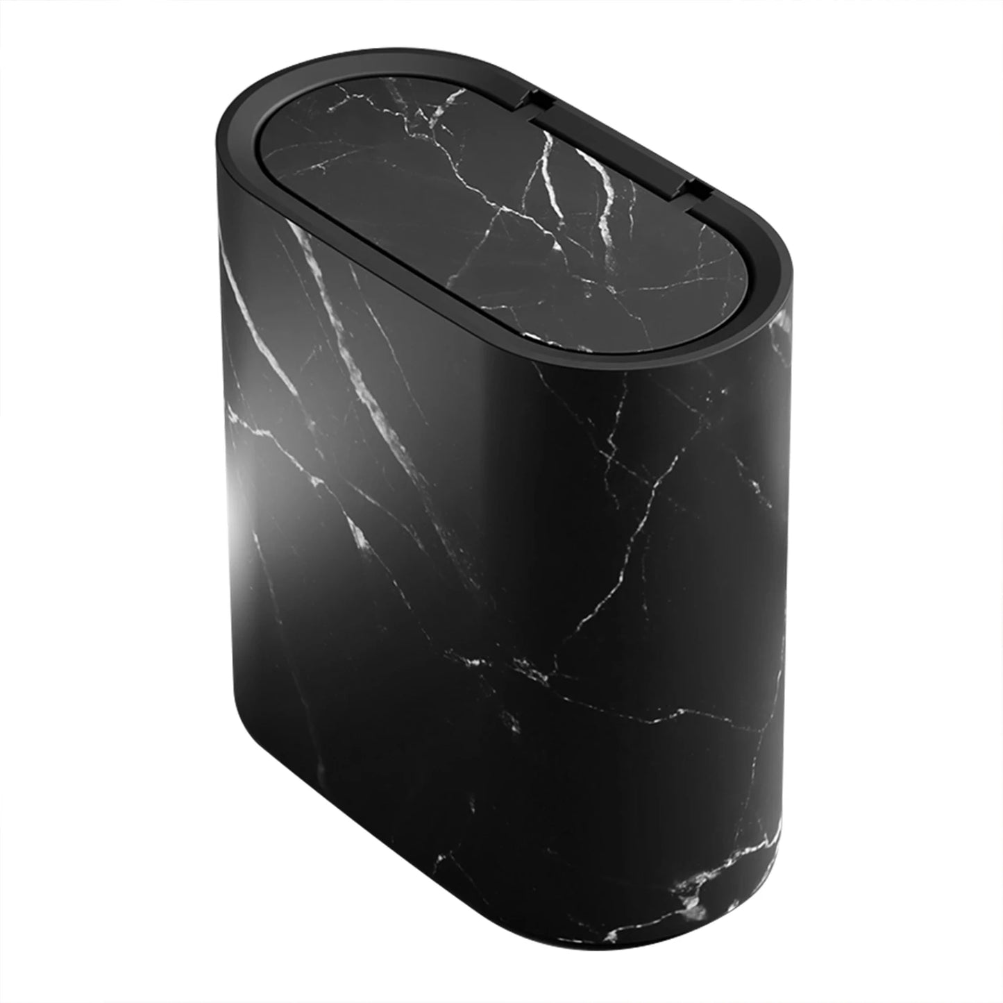 Bathroom Small Trash Can Marble Pattern Slim Large Capacity Garbage Bin Spillproof Narrow Wastebasket With Lid For Home Kitchen Peaceful Pleasures Health and Wellness Black As Shown