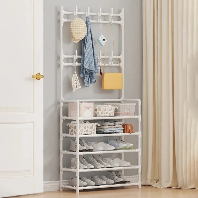 Five Layer Shoe Rack Simple Shoe Rack Integrated Storage Rack Household Shoe Rack Multifunctional Clothes Rack Coat Rack 2-piece Peaceful Pleasures Health and Wellness