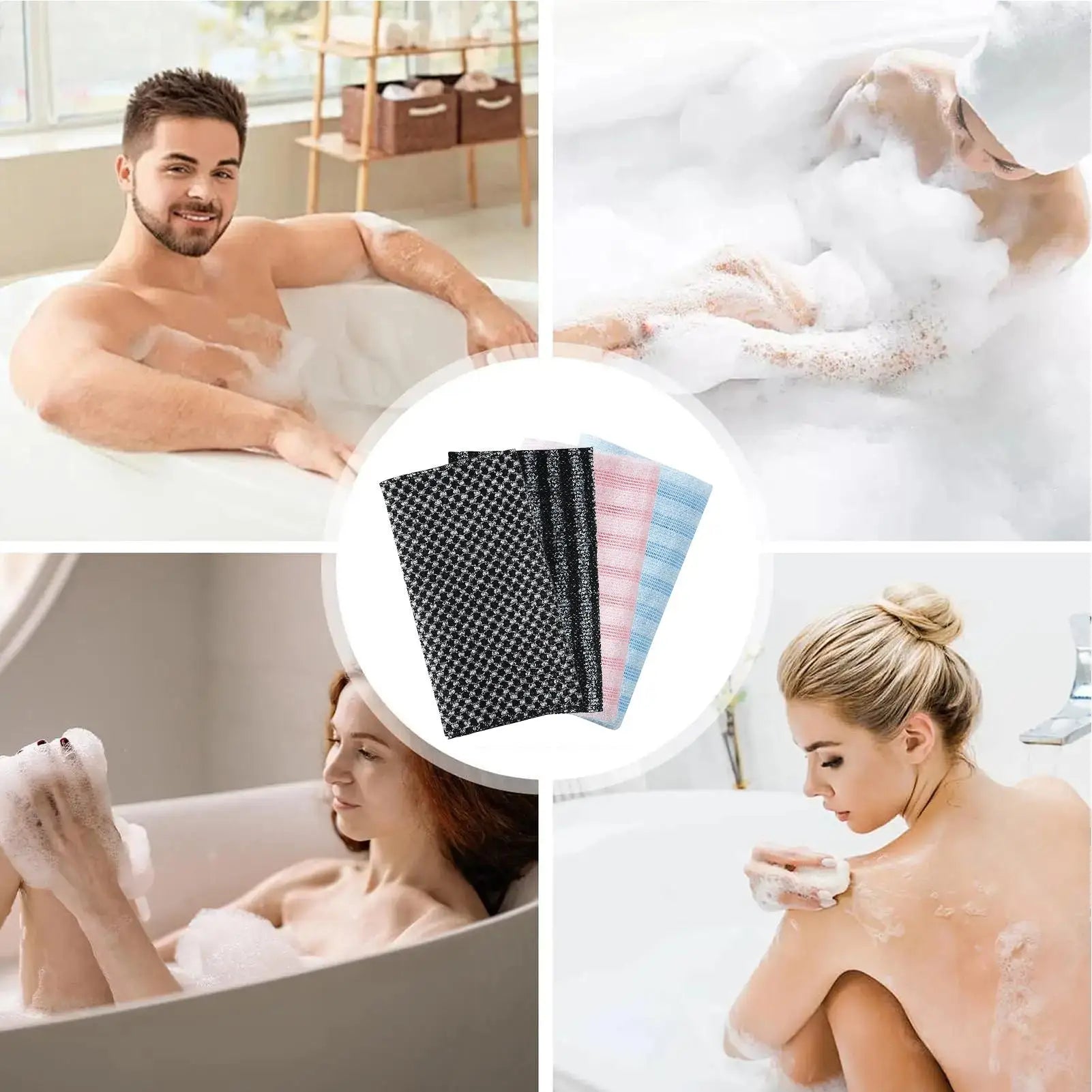 Shower Scrub Towel 4 Pieces Double-Sided Skin Cleansing Towel Back Scrubber For Shower For Skin Cleansing Personal Care Men Peaceful Pleasures Health and Wellness
