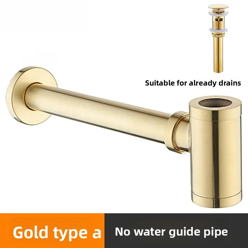 Brass Round Bottle P-Trap 1-1/4" Sink Drain Kit & Pop-Up Drain