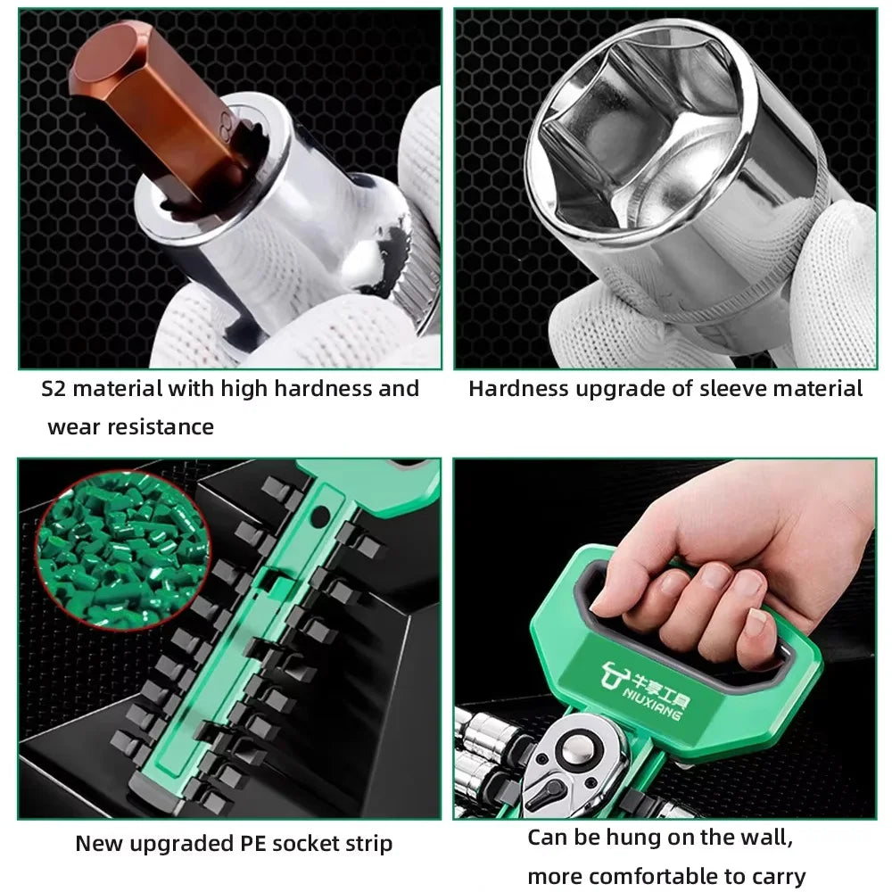 Ratchet Socket Wrench Set 1/4 3/8 Combination Motorcycle Car Repair Hand Tools Spanner Sleeves Head Auto Repairing Kit Peaceful Pleasures Health and Wellness