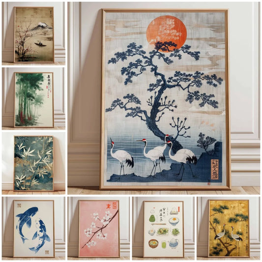 Japanese Crane Poster | Vintage Ukiyo-e Canvas Wall Art Print Canvas Wall Art Print Peaceful Pleasures Health and Wellness