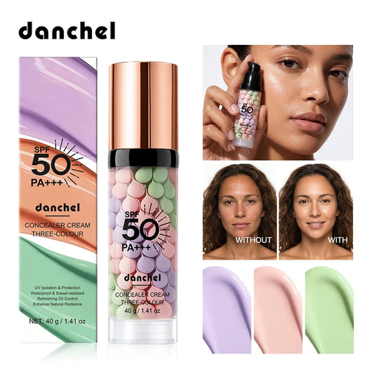 3-Color Sunscreen Concealer Cream Moisturizing Formula SPF50+ Sun Protection Oil-control Correcting Skin Tone Sunscreen Primer Peaceful Pleasures Health and Wellness
