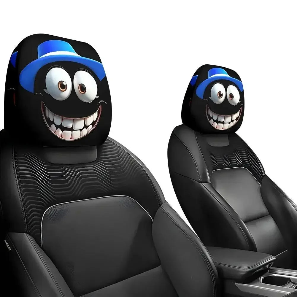 2pcs Halloween Decoration Black Skull Car Print Headrest Cover Universal Stretchy Spooky Fun Universal Head Cover Auto Parts Peaceful Pleasures Health and Wellness