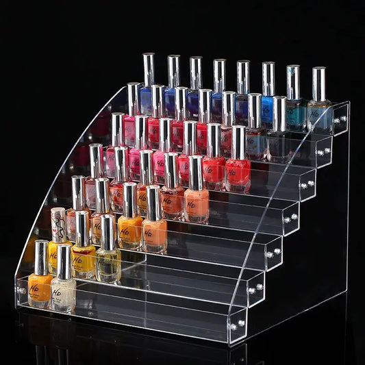 Acrylic Nail Polish Organizer – Clear Ladder Display Rack Stand Makeup Display Rack Peaceful Pleasures Health and Wellness