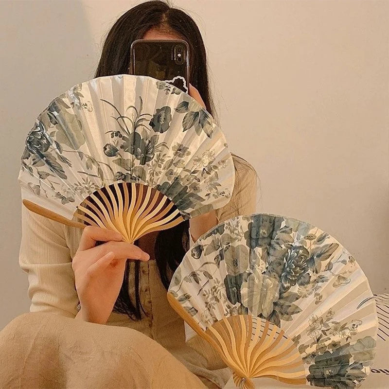 Silk Bamboo Folding Hand Fan – Vintage Floral Wedding & Dance Fan