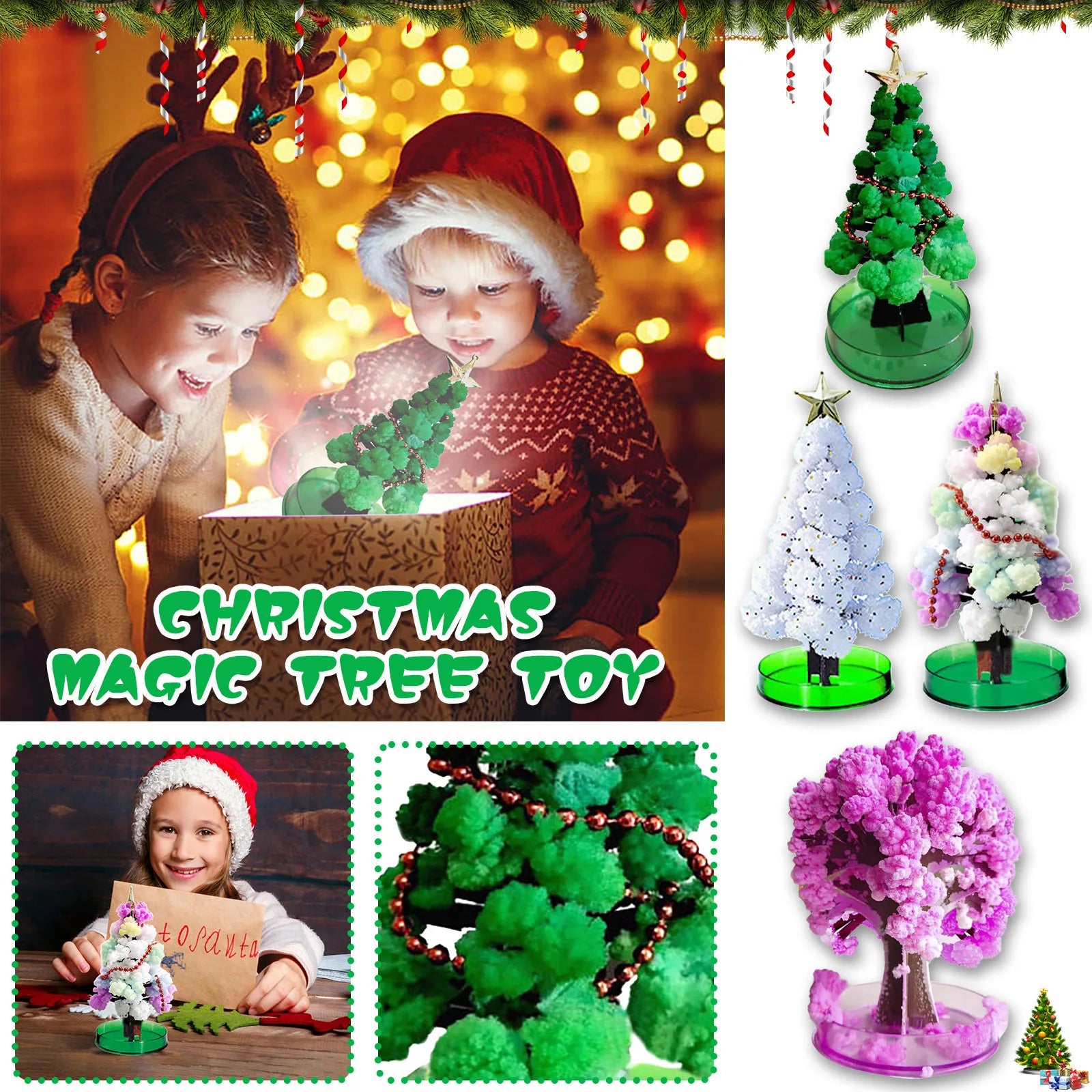 Magic Growing Christmas Tree Crystal Paper Christmas Decoration New Year Science Toy Artificial Home Decor Ornaments Wholes Peaceful Pleasures Health and Wellness
