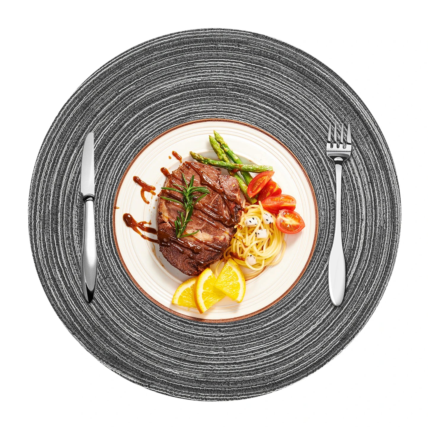 Round Placemats and Coasters Set of 6 Christmas Placemats Washable Placemats 34/38cm Woven Placemats Christmas Round Placemats Peaceful Pleasures Health and Wellness Grey 6xPlacemat