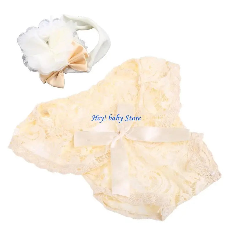 Newborn Photography Props – Lace Romper & Headband Bow 0-1M