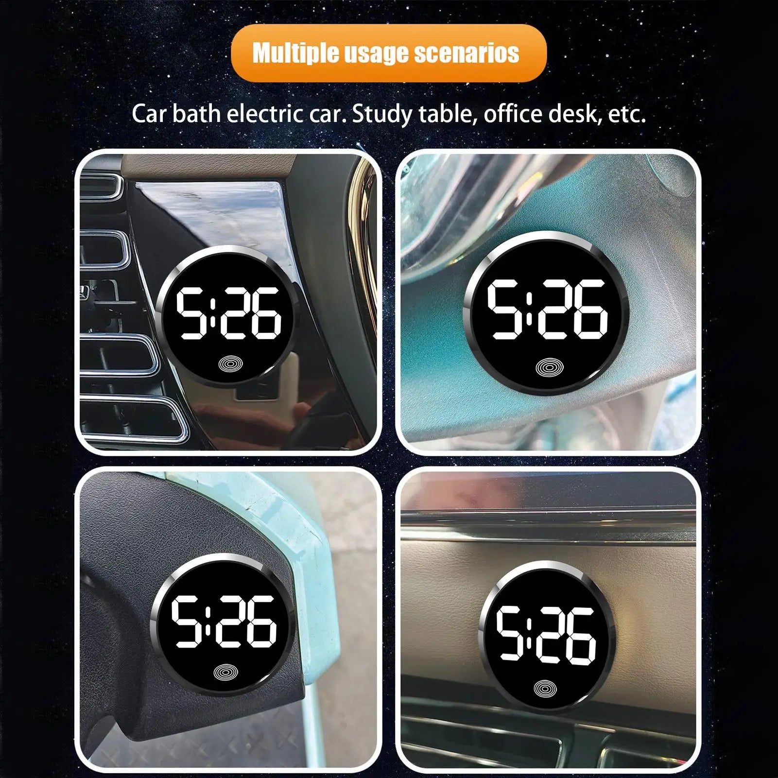 Fashionable LED Car Clock Touch-Control Dashboard Watch, LED Display Light for Fridge RV Classroom Travel Vehicle Supplies Peaceful Pleasures Health and Wellness