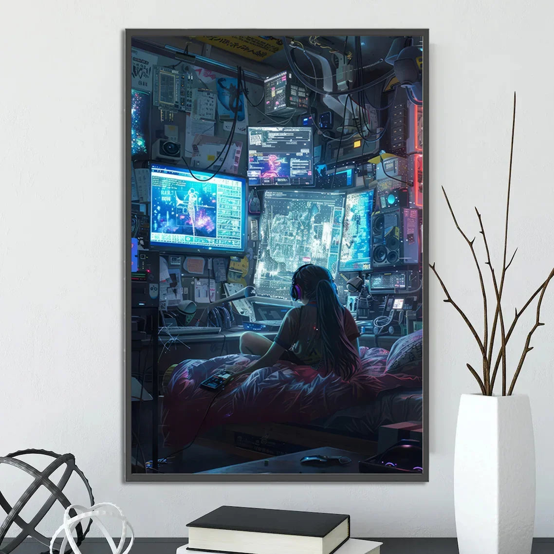 Cyberpunk City Poster Figures Home Decoration Painting Pictures Wall Cartoons Computer Room Wallpaper Gift Peaceful Pleasures Health and Wellness 18 30x40cm Unframed