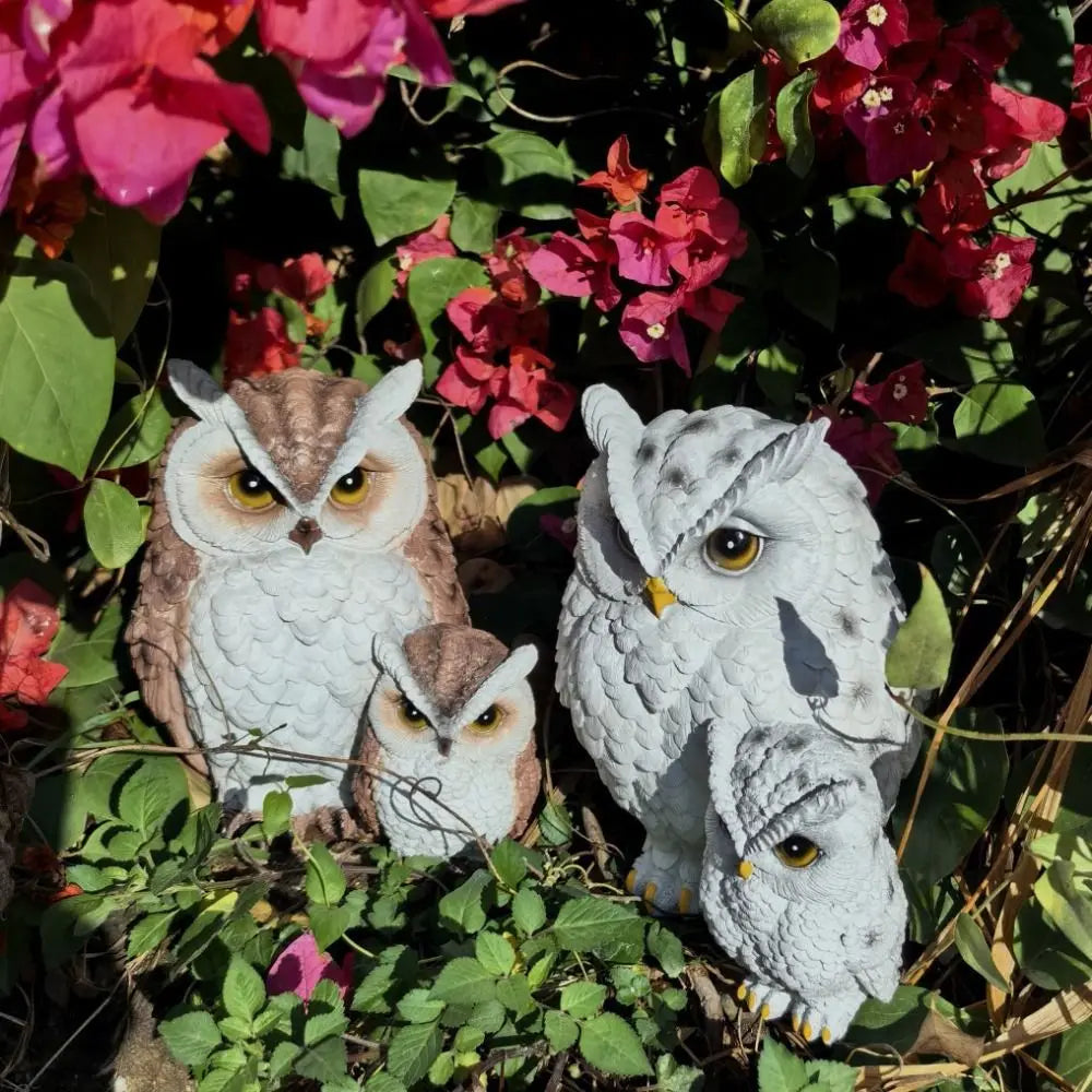 Resin Owl Statue – Lifelike Mother & Baby Garden Figurine