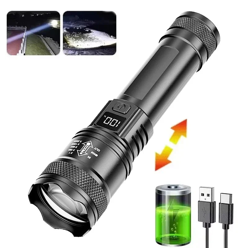 KDULIT LED Tactical Flashlight – 2300 Lumen, Zoom, USB Rechargeable