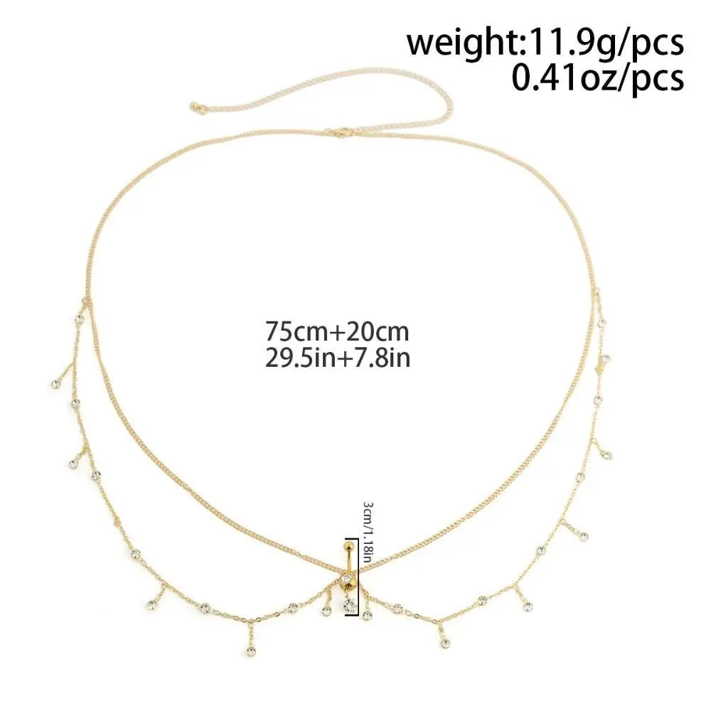 Boho Double Layer Belly Waist Chain – Zircon Tassel Gold Silver