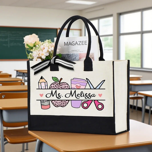 Personalized Teacher Name Tote Bag Teachers' Day Appreciation Gifts Bag Graduation Gift Welcome Back To School Office Totes Peaceful Pleasures Health and Wellness