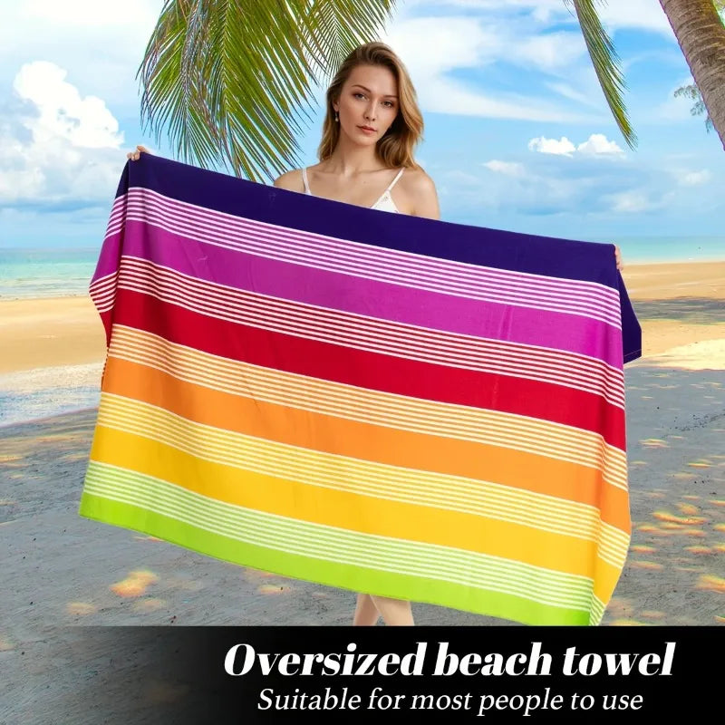 Extra Large Rainbow Stripe Beach Towel | Quick-Dry Microfiber