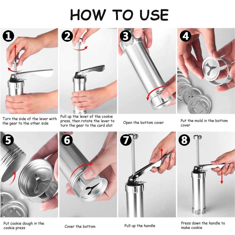 Cookie Press Stainless Steel Biscuit Extruder Press Cookie Gun Baking Kit Machine Set DIY Biscuit Press Maker Baking Tools Peaceful Pleasures Health and Wellness