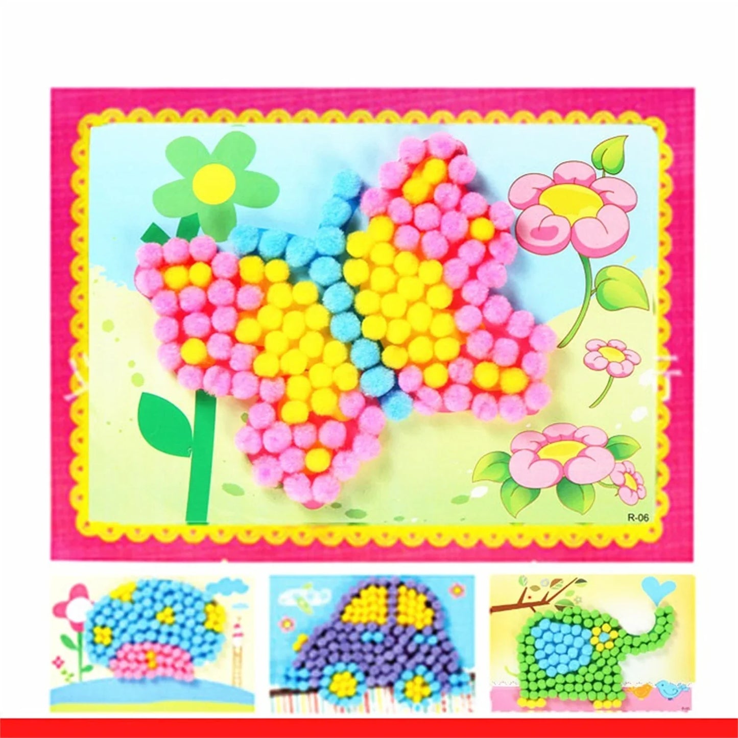 Kids Plush Ball Painting Stickers – 2-Pc DIY Craft Set