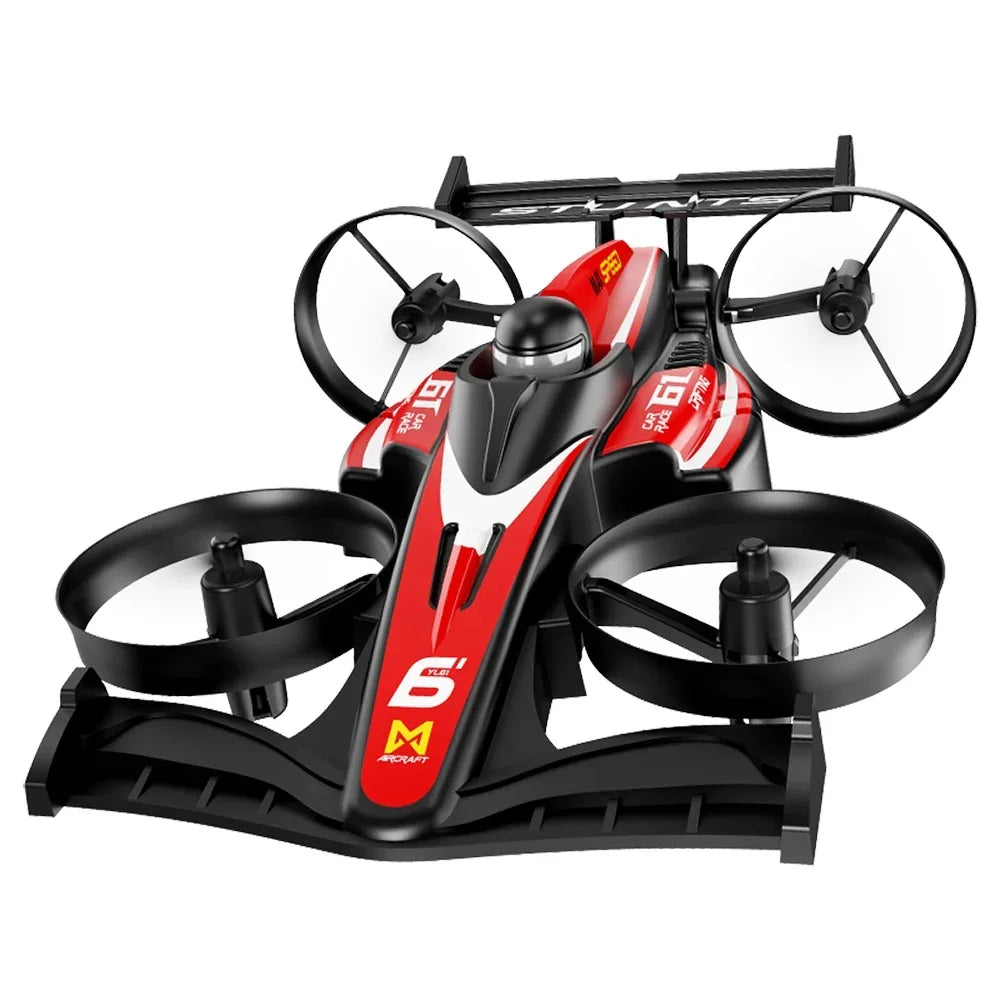 NEW RC Flying Drift Cars Professional Air-Ground 2-in-1 Quadcopter 1:30 Mini RC Car Electric Racing Deformable Car For Kid Toys Peaceful Pleasures Health and Wellness YL61 Red