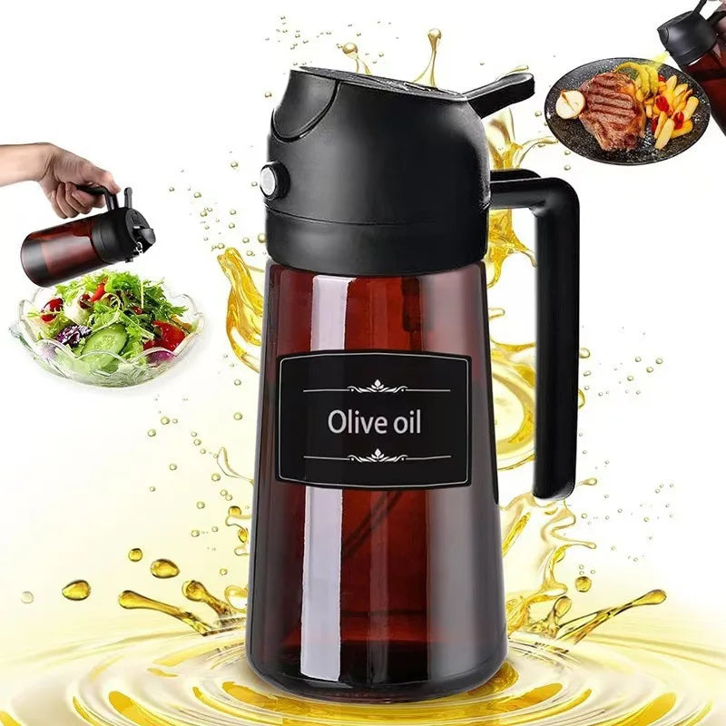 16oz Glass Oil Sprayer & Dispenser – Leakproof 2-in-1 Bottle