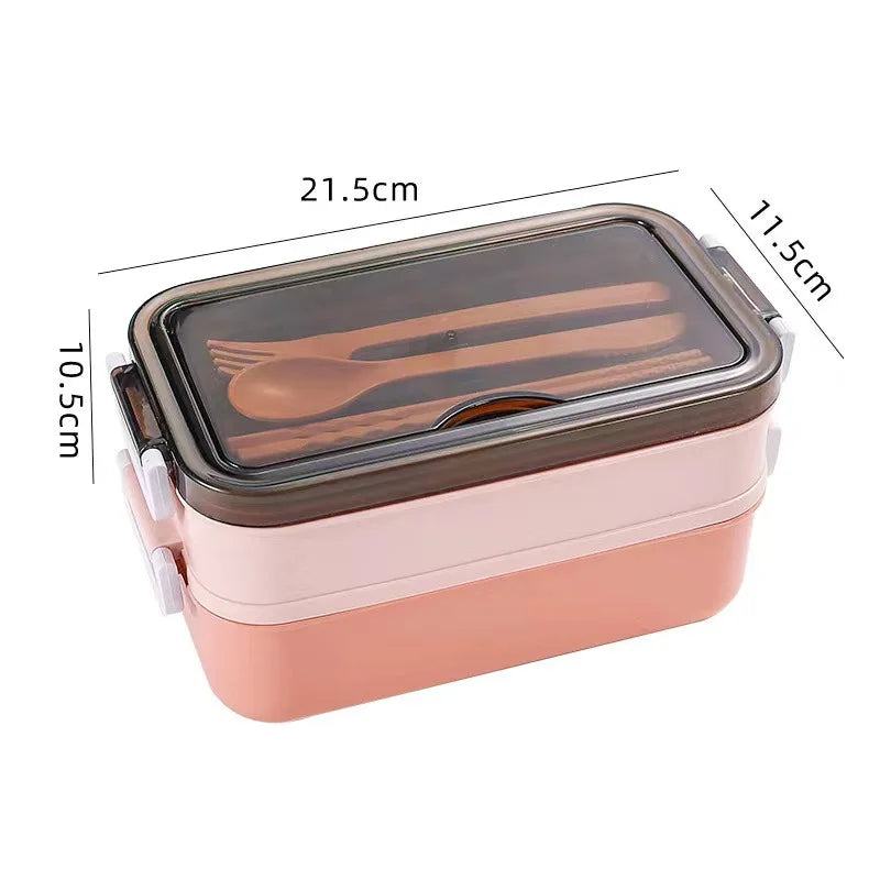 3-Compartment Leakproof Bento Lunch Box – Microwave Safe with Fork & Spoon