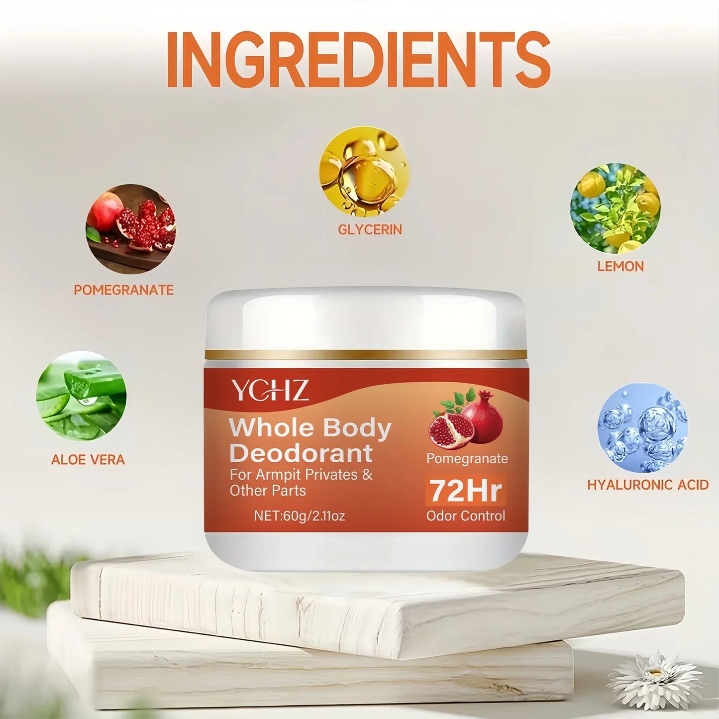 YCHZ Pomegranate Lemon Verbena Deodorant Cream | 72-Hr Fresh