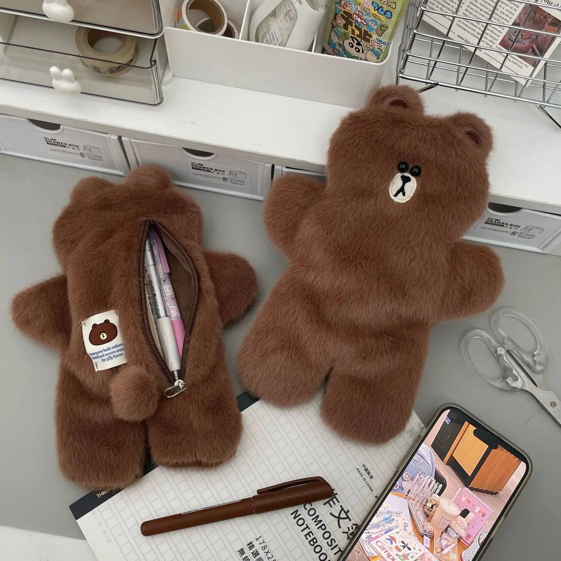 High Appearance Brown Bear Pencil Case Item for Elementary Junior High School Students Stationery Bag Storage Bags Pencil Case Peaceful Pleasures Health and Wellness