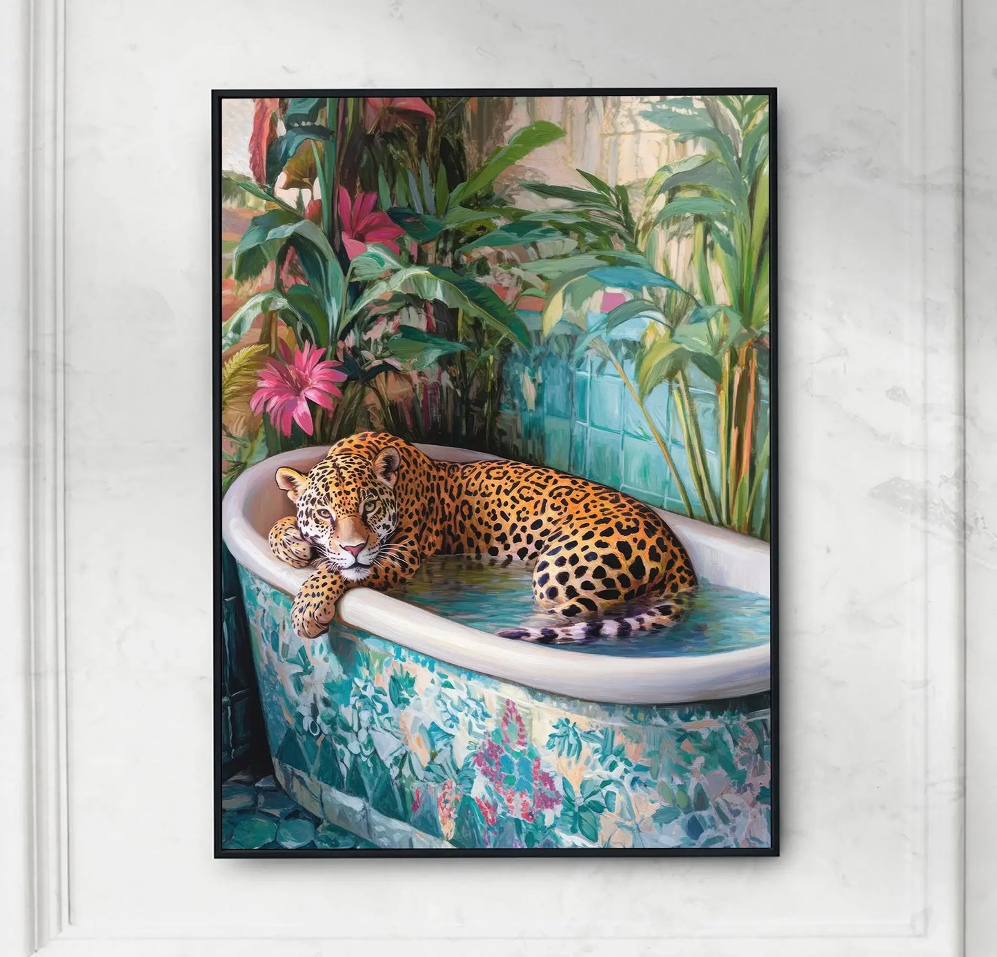 Funny Animals Swimming Pool Canvas Wall Art | Bathroom Decor