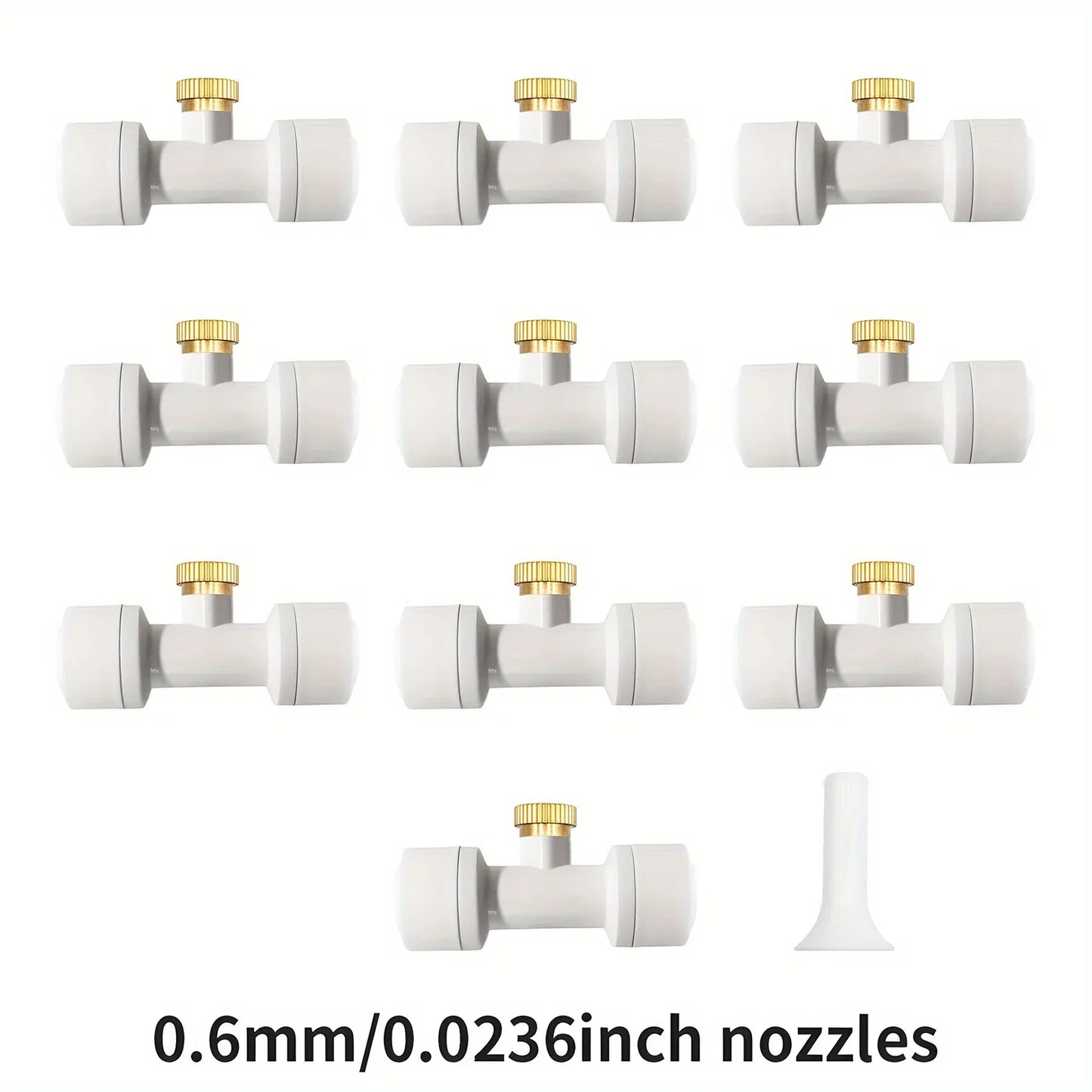 10Pcs lot Misting Fog Nozzles with Quick Access Tee Connector Garden Landscaping Irrigation Sprayers Peaceful Pleasures Health and Wellness 10pcs 0.6mm white