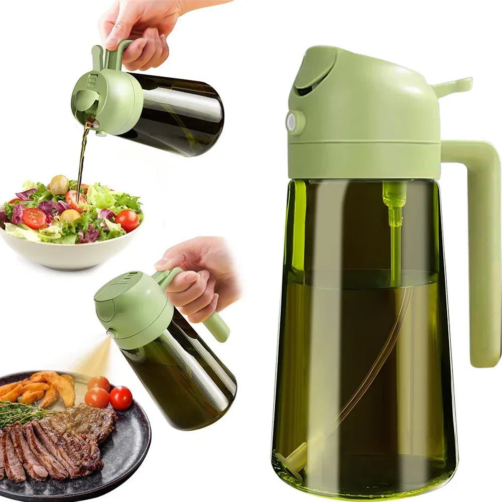 2 in 1 470ML/16oz Light-Blocking Dark Oil Sprayer for Cooking Olive Oil Dispenser Bottle for Kitchen Dark Green Glass Oil Bottle Peaceful Pleasures Health and Wellness Green