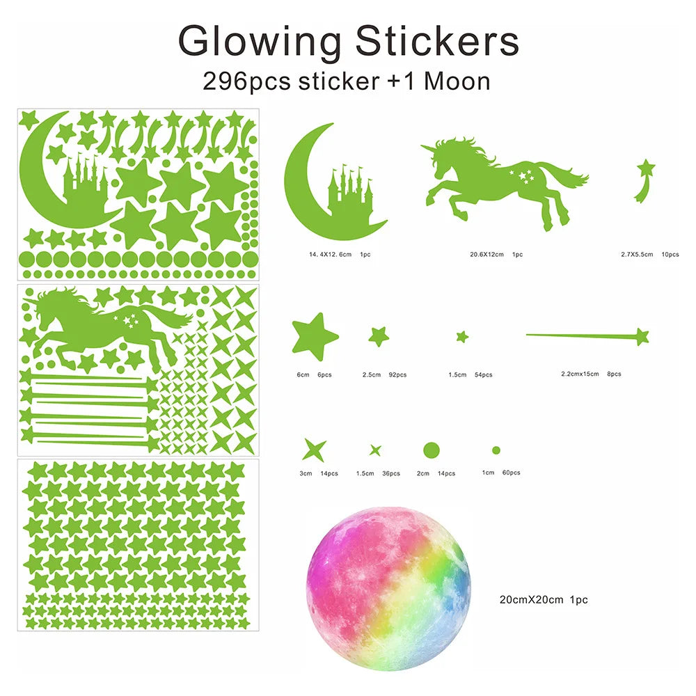 Glow in the Dark Unicorn Wall Sticker | 20cm Kids Room Decal Glow Wall Sticker Peaceful Pleasures Health and Wellness MULTI