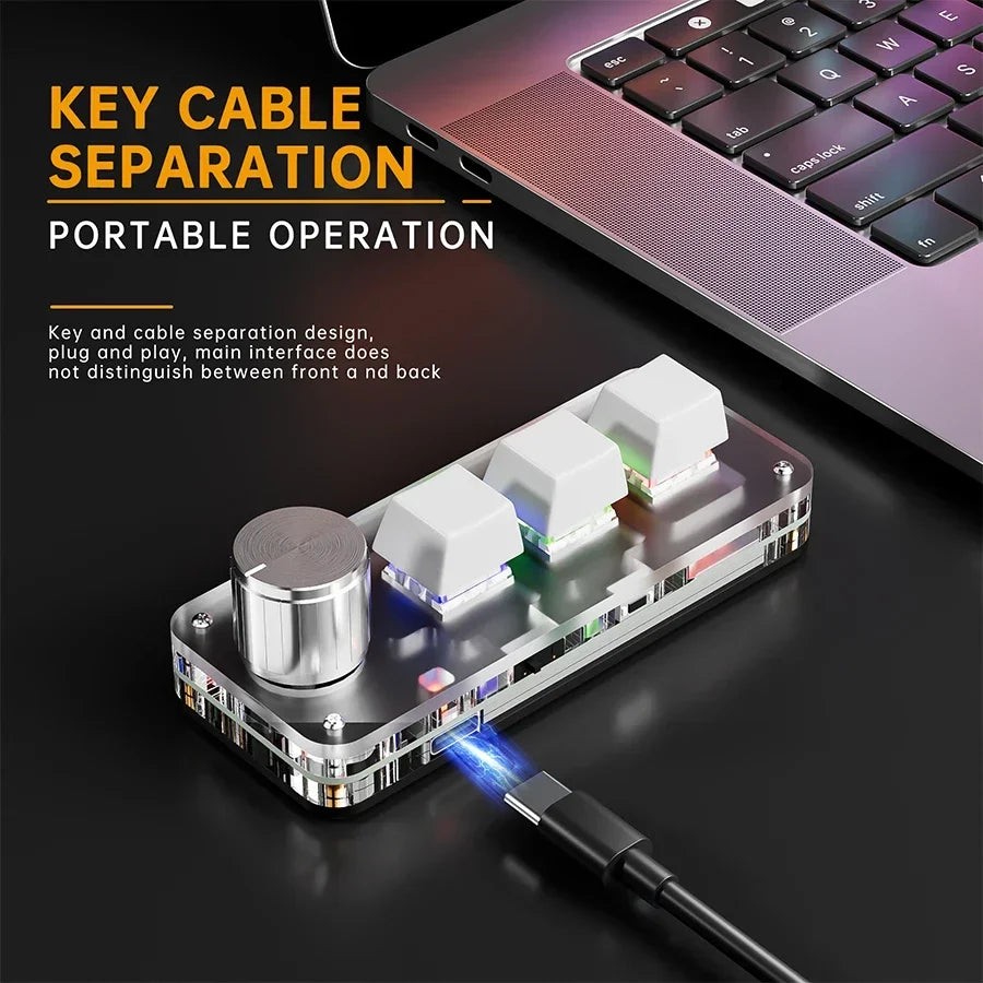 3 Keys 1 Knob Customize Keyboard 2.4G Bluetooth Programming Macro Mechanical Keyboard Hot Plug Keypad Shortcut Key E-sports Game Peaceful Pleasures Health and Wellness