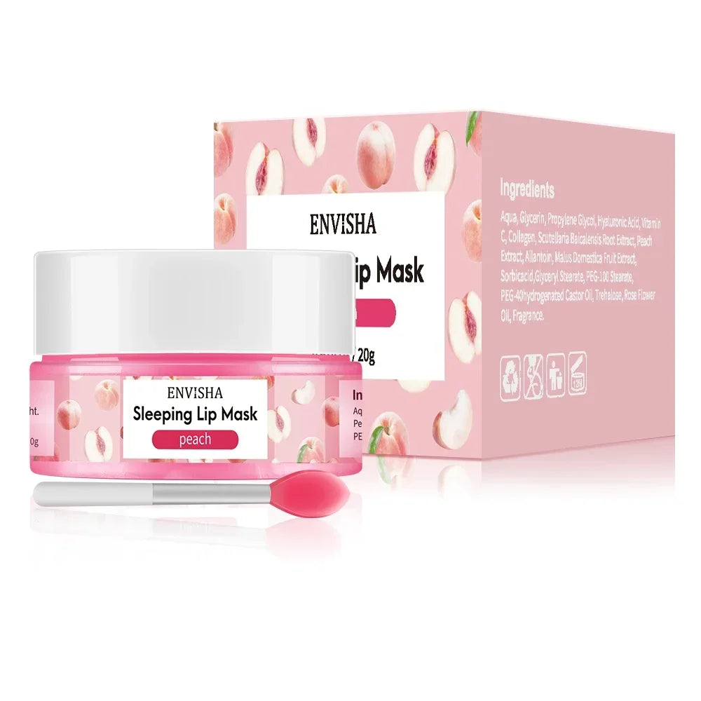 ENVISHA Peach Lip Sleep Mask – Overnight Moisturizing & Line-Fading 20g Lip Mask Peaceful Pleasures Health and Wellness
