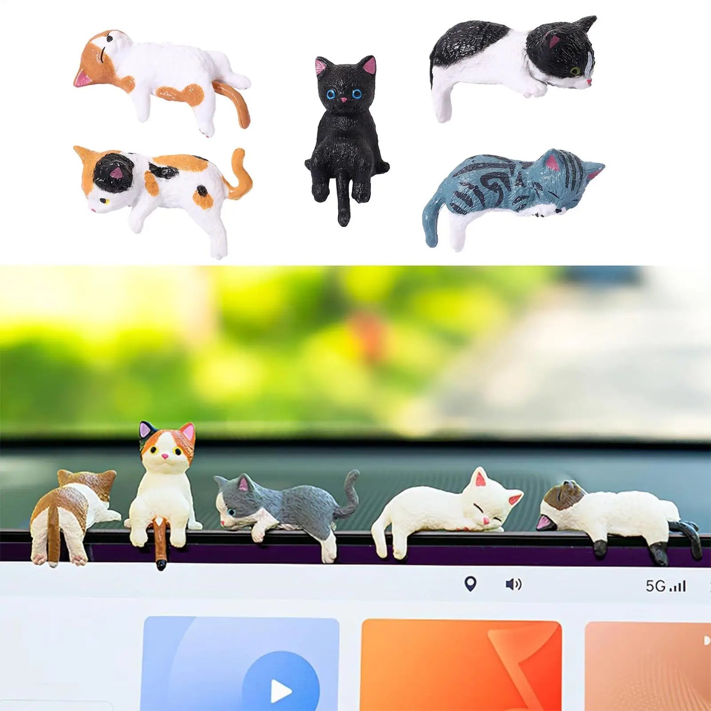 5-Piece Sleeping Cat Figurines | Car Dashboard & Home Décor