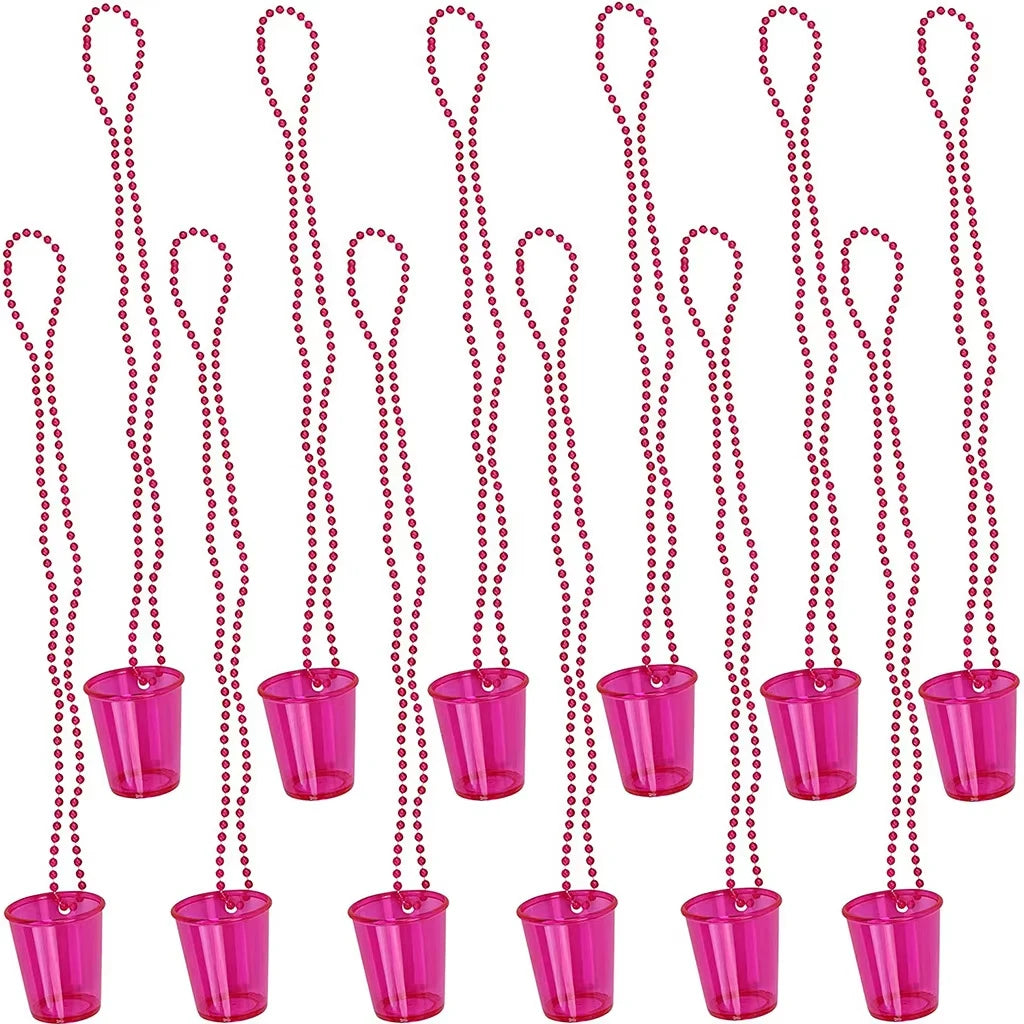 12pcs Shot Glasses on Beaded Necklace Plastic Shot Cup Necklace Wedding Bachelorette Party Birthday Party Decoration Supplies Peaceful Pleasures Health and Wellness 12pcs pink