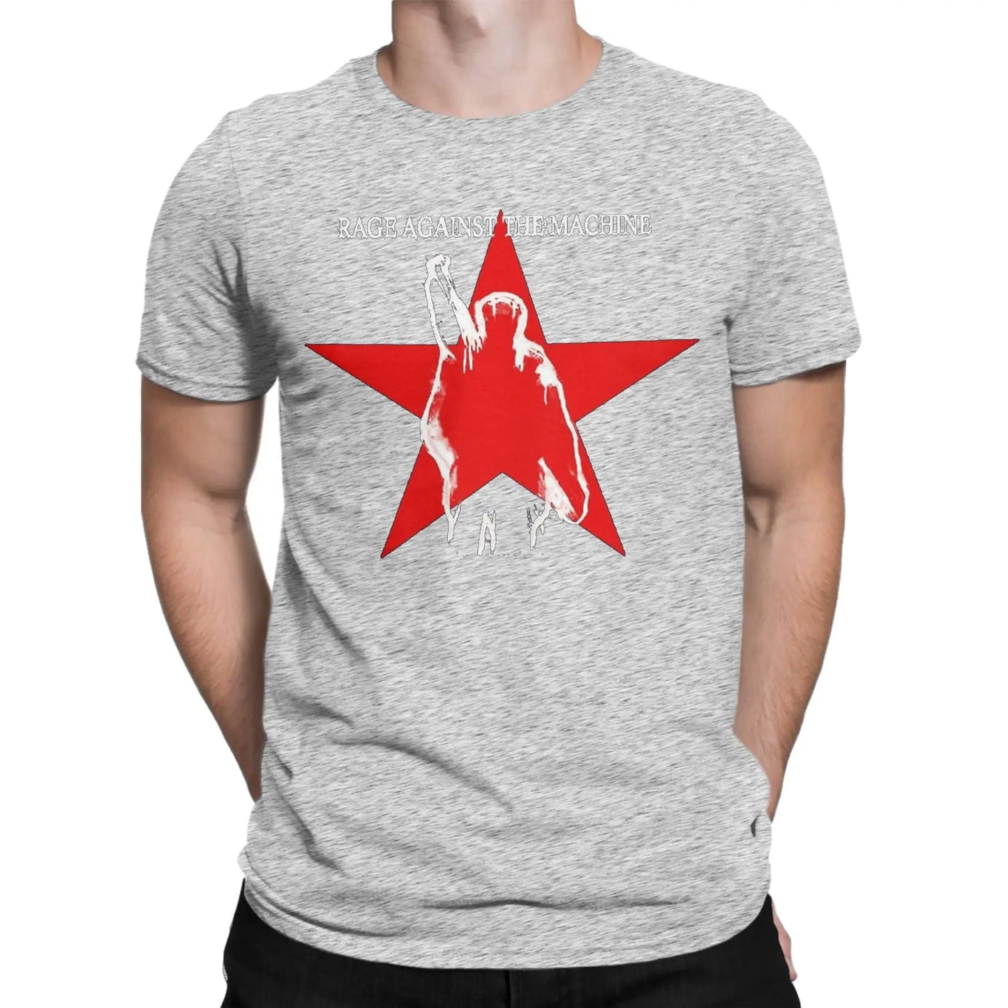 Rages Against The Machines T-Shirt Men RAM band Funny 100% Cotton Tee Shirt Round Neck Short Sleeve T Shirt New Arrival Clothes Peaceful Pleasures Health and Wellness GRAY L