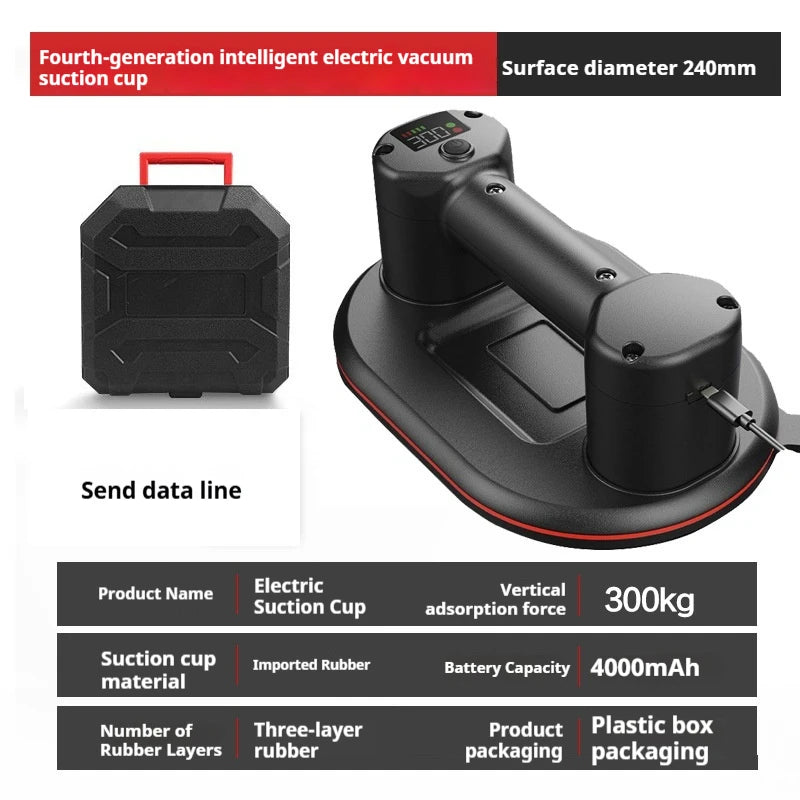 Intelligent Display Industrial Grade Electric Vacuum Suction Cup 300KG Load Heavy Duty Granite Tile Glass Lifter 4000mAh Battery Peaceful Pleasures Health and Wellness 300kg suction force