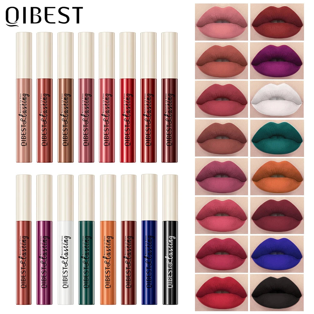 QIBEST 24 Colors Matte Liquid Lipstick Waterproof Lasting Velvet Nude Red Lip Gloss Tint Makeup Black Purple White Lipsticks Peaceful Pleasures Health and Wellness