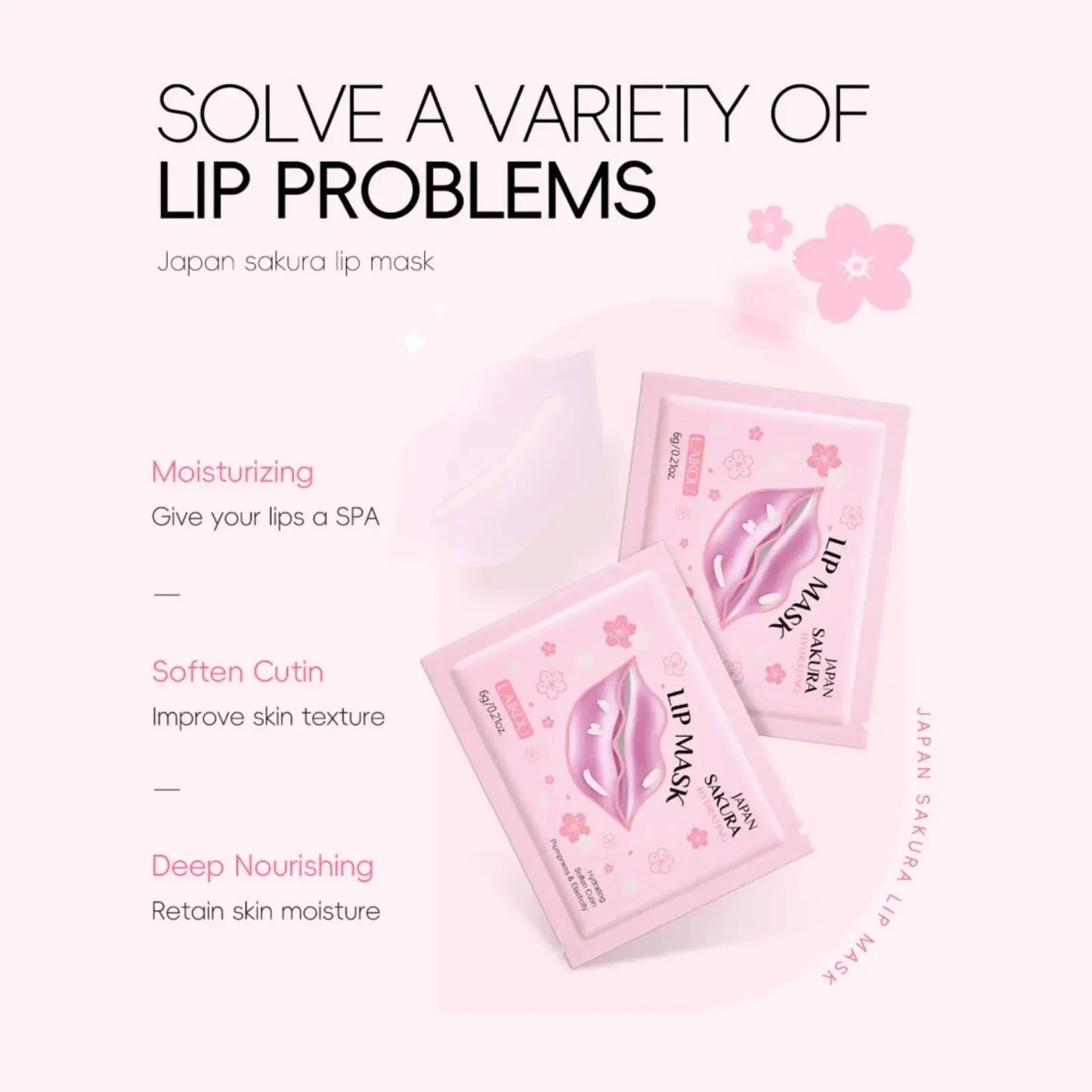 LAIKOU Sakura Collagen Lip Mask – Hydrating & Plumping Gel Pads