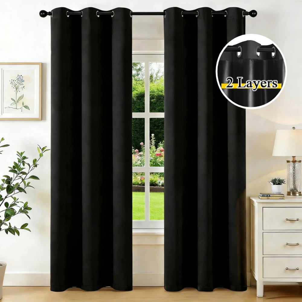 100% Blackout Grommet Curtains | Thermal Insulated Privacy Drapes